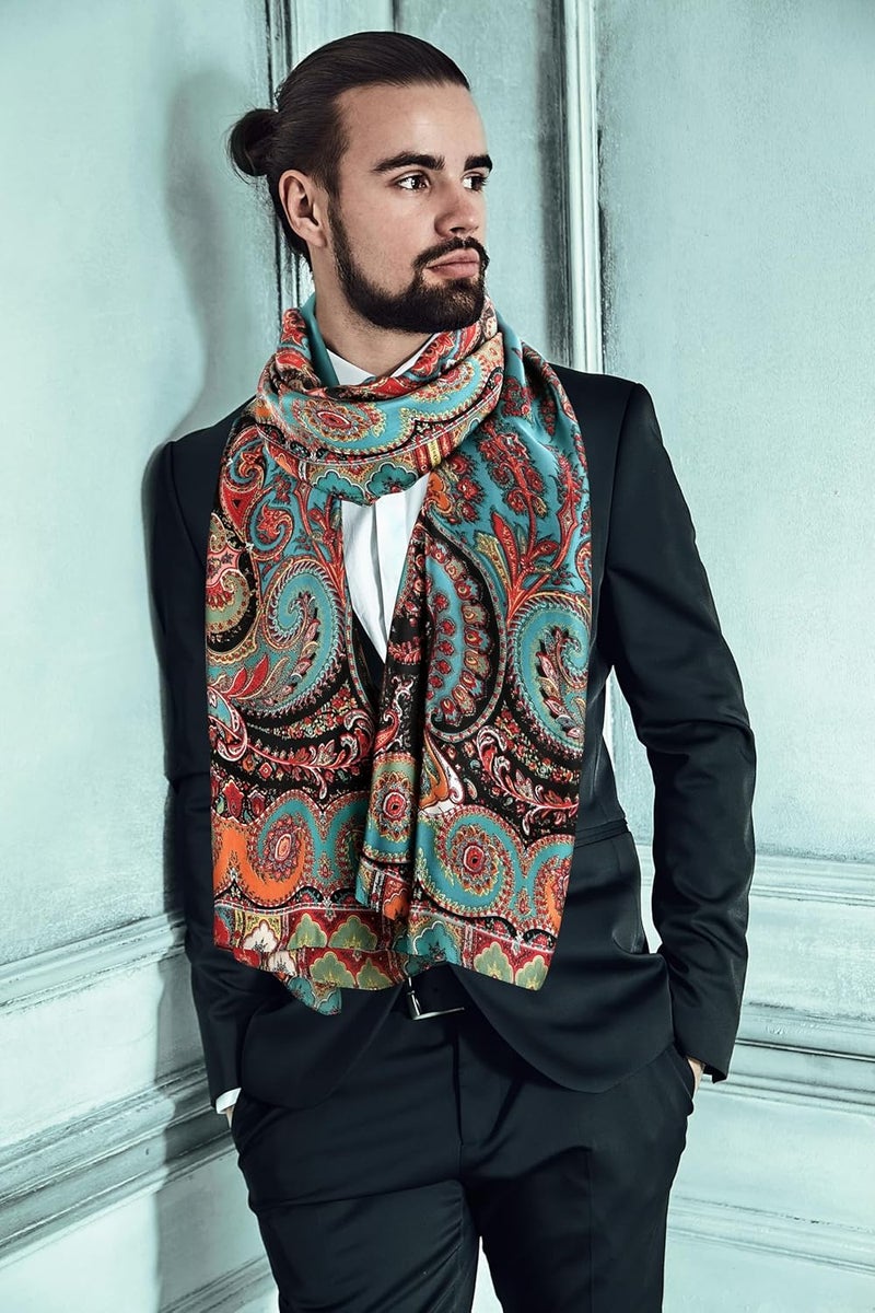 GERINLY Silk Feel Long Scarf for Men, Lightweight Business Dress Shawl Wraps Gentlemen, European Style Suit Scarves - Image 4